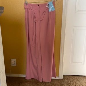High waisted wide leg self sash pant